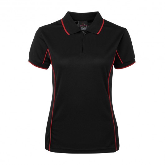 Black Red Ladies Piping Polo Shirts